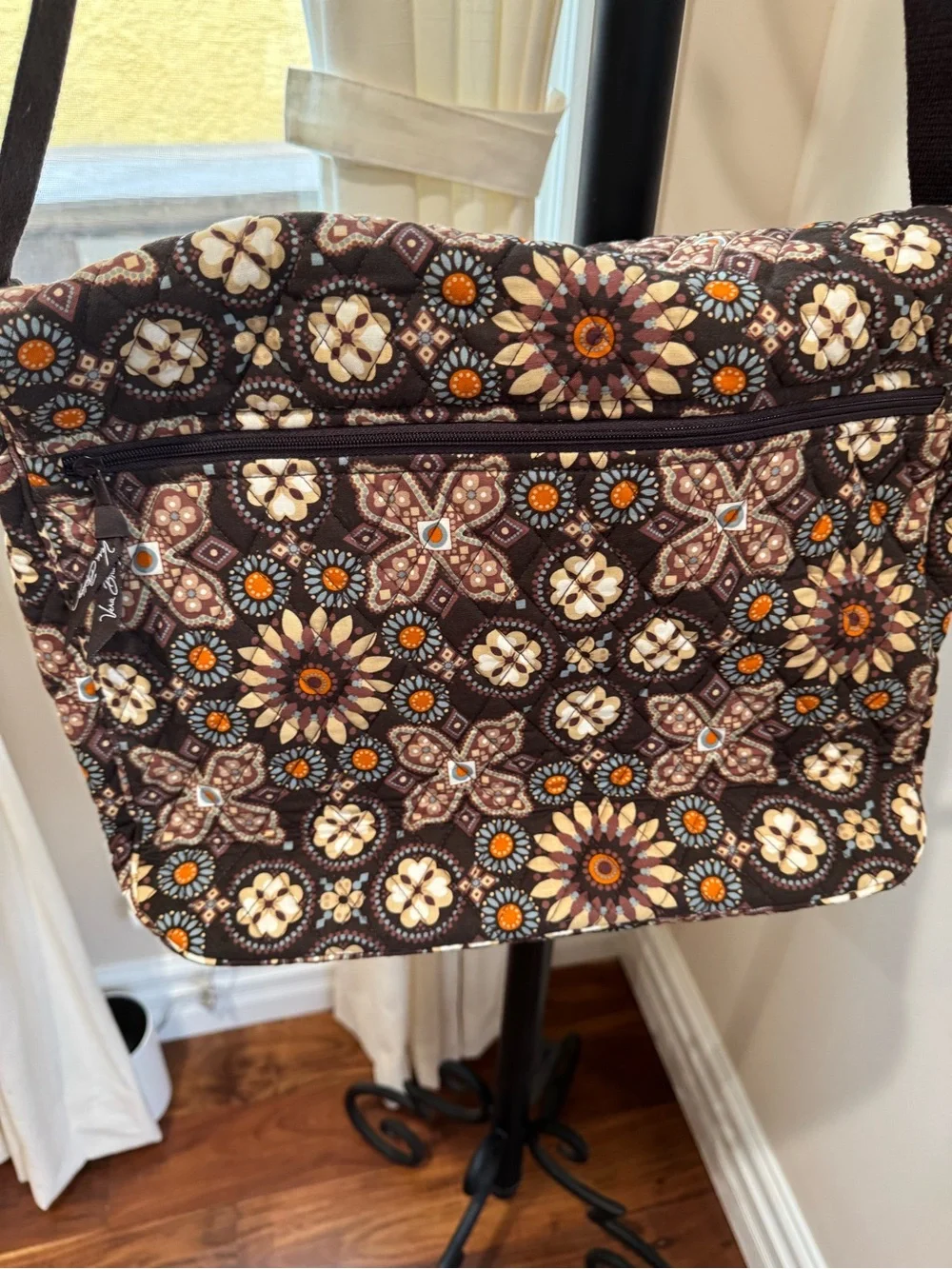 Vera Bradley Quilted Messenger Bag in Brown Cream Floral Laptop Shoulder